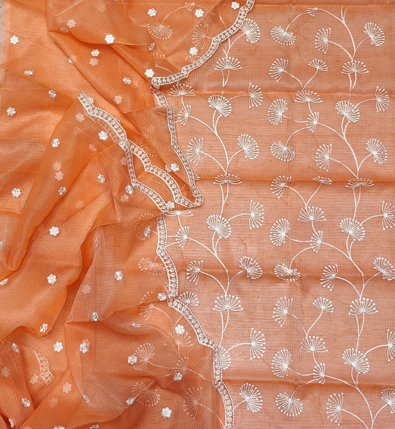 Pure Kota Doriya Embroidery Unstitched Suit With Dupatta (With Bottom )