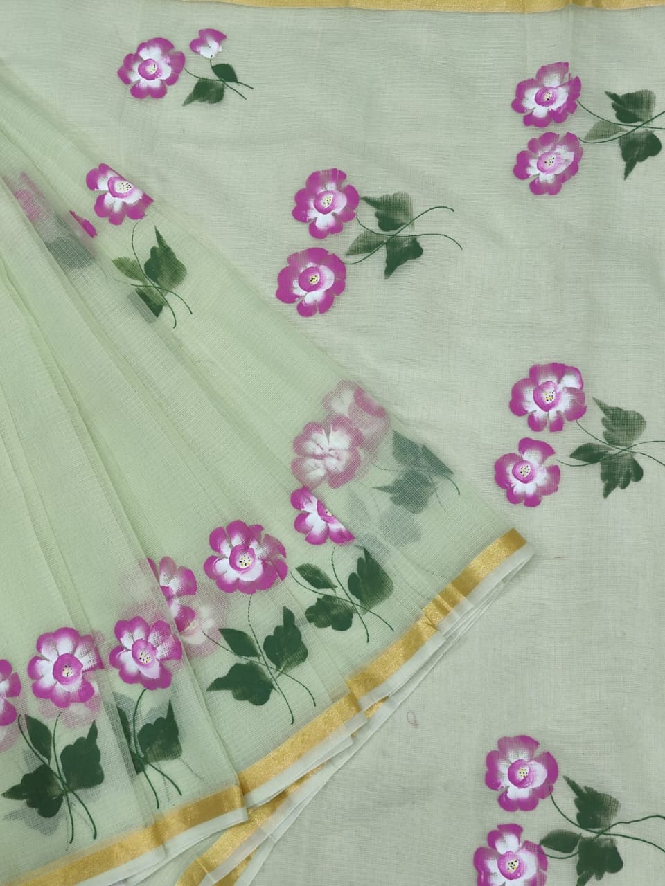 Kota Doria Saree With Hand Brush Work