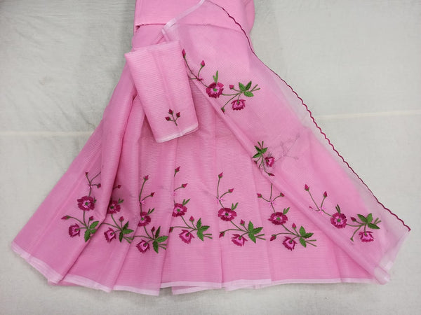 Kota Doria Saree With Embroidery Work