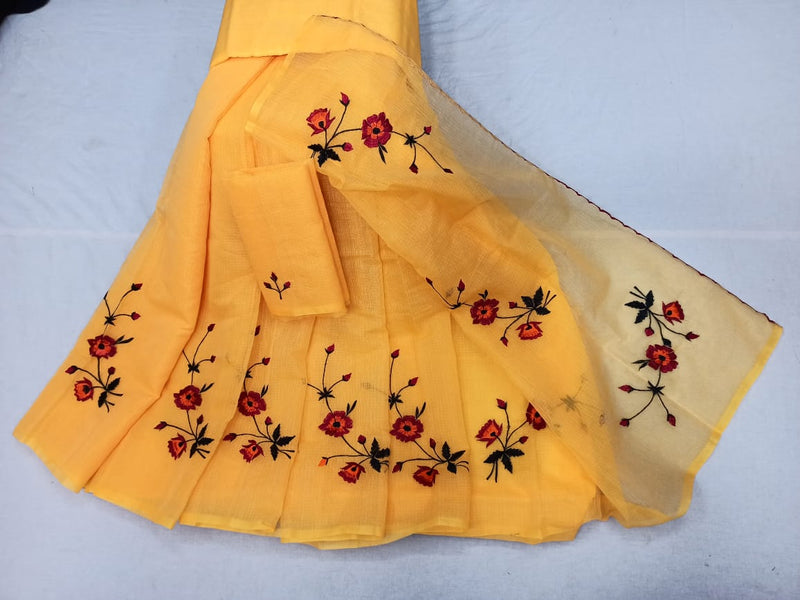 Kota Doria Saree With Embroidery Work