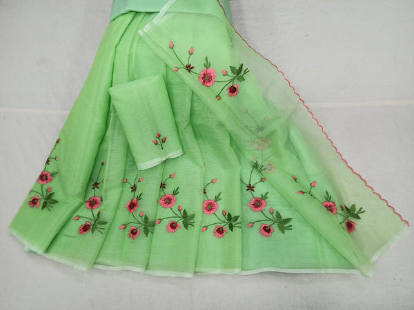 Kota Doria Saree With Embroidery Work