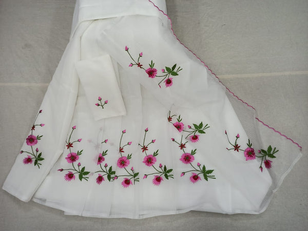 Kota Doria Saree With Embroidery Work