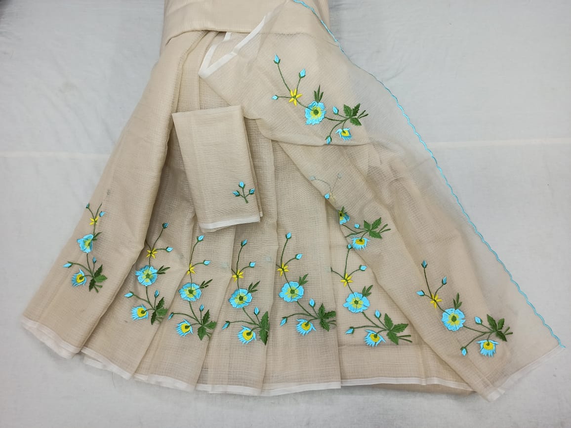 Kota Doria Saree With Embroidery Work
