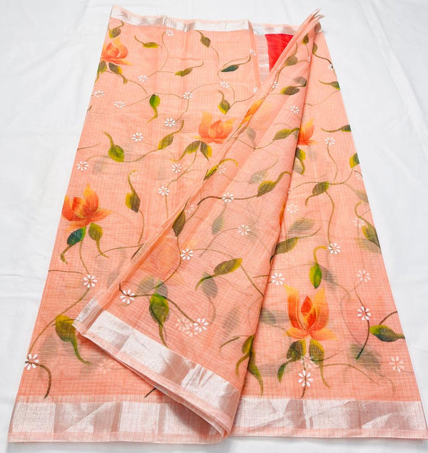 Kota Doria Saree Hand Brush Work