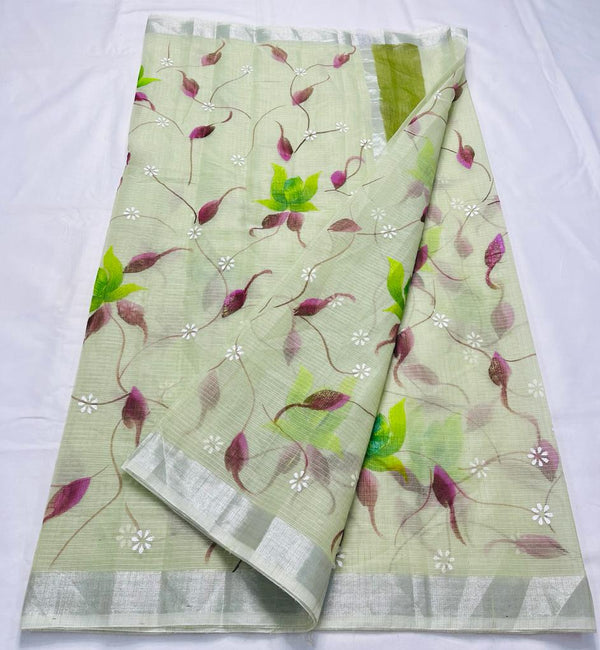 Kota Doria Saree Hand Brush Work