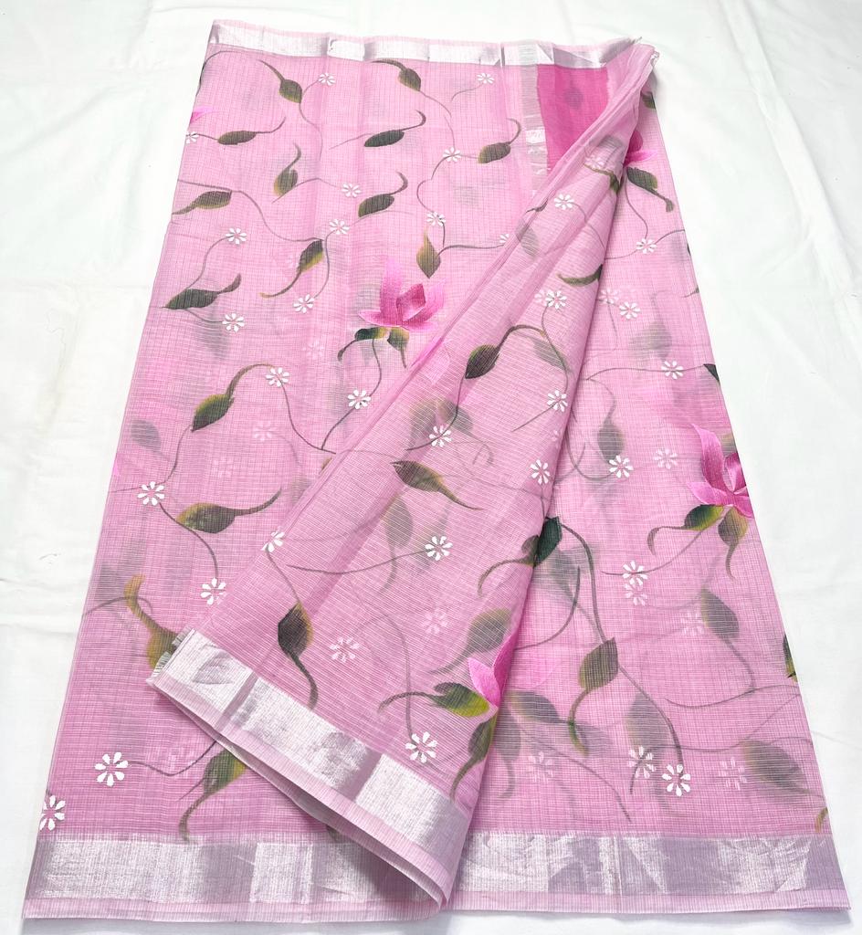 Kota Doria Saree Hand Brush Work