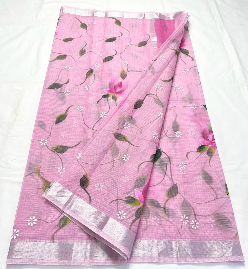 Kota Doria Saree Hand Brush Work
