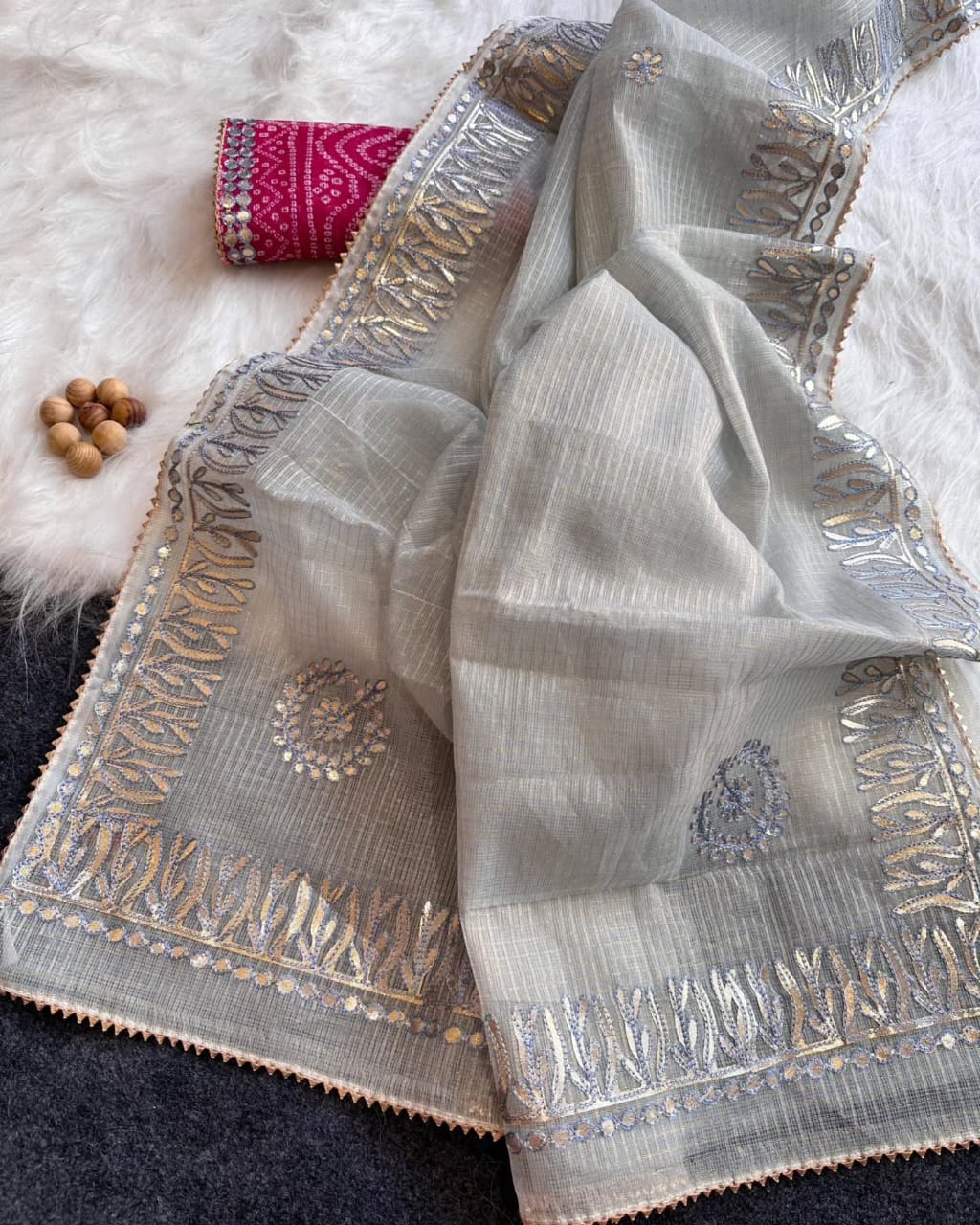 Kota Doria Saree with Gota Patti Work