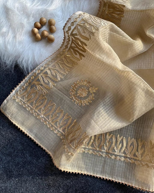 Kota Doria Saree with Gota Patti Work