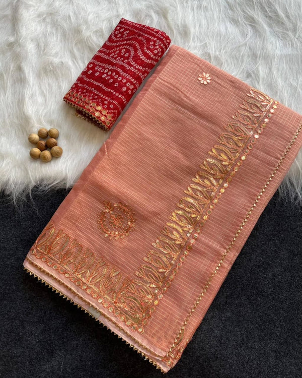 Kota Doria Saree with Gota Patti Work