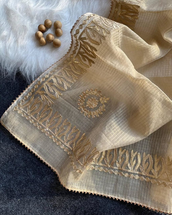 Kota Doria Saree with Gota Patti Work