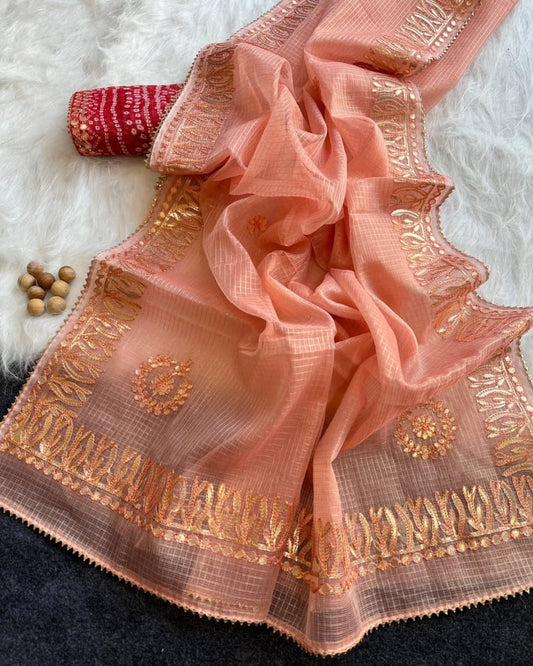 Kota Doria Saree with Gota Patti Work