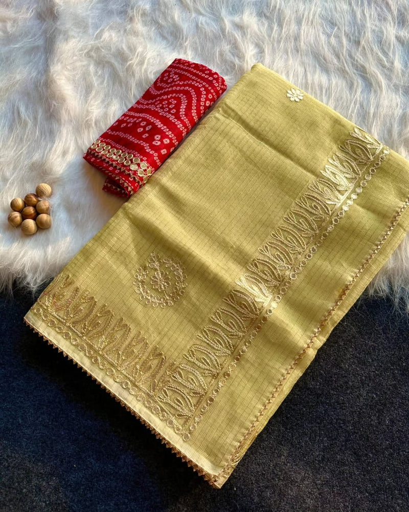 Kota Doria Saree with Gota Patti Work
