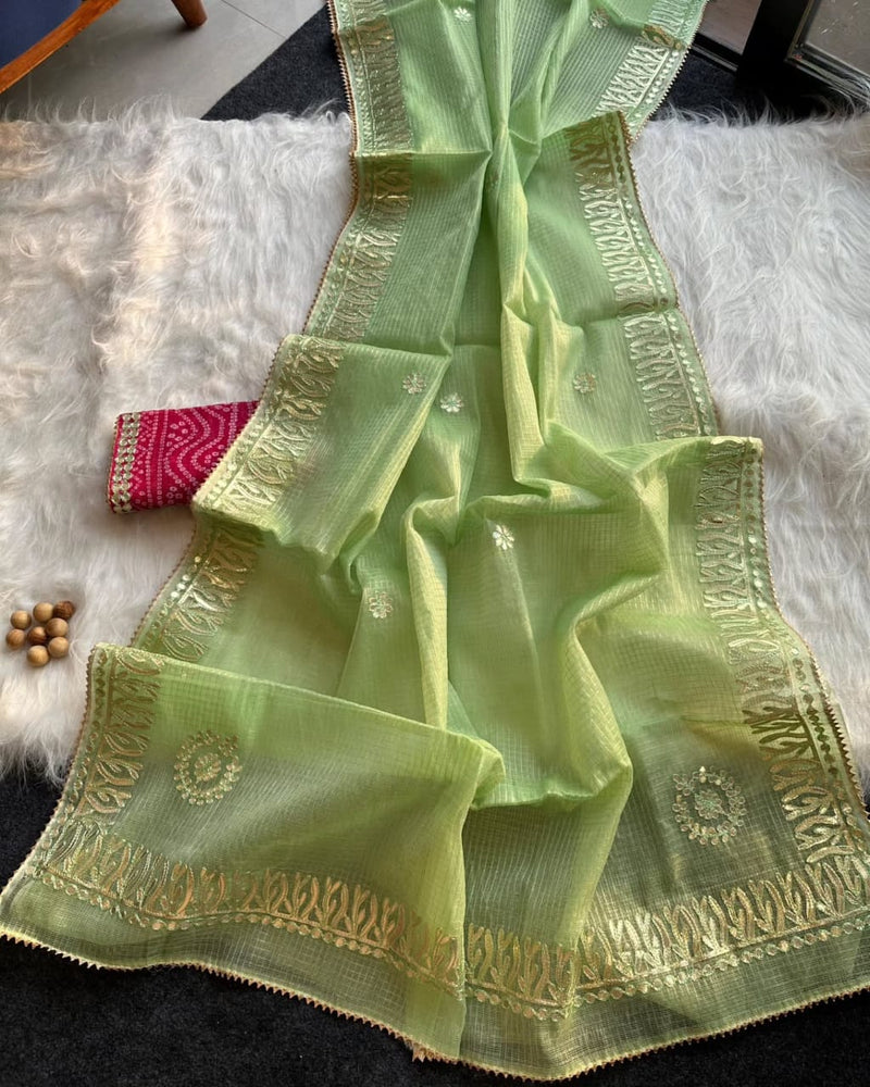Kota Doria Saree with Gota Patti Work