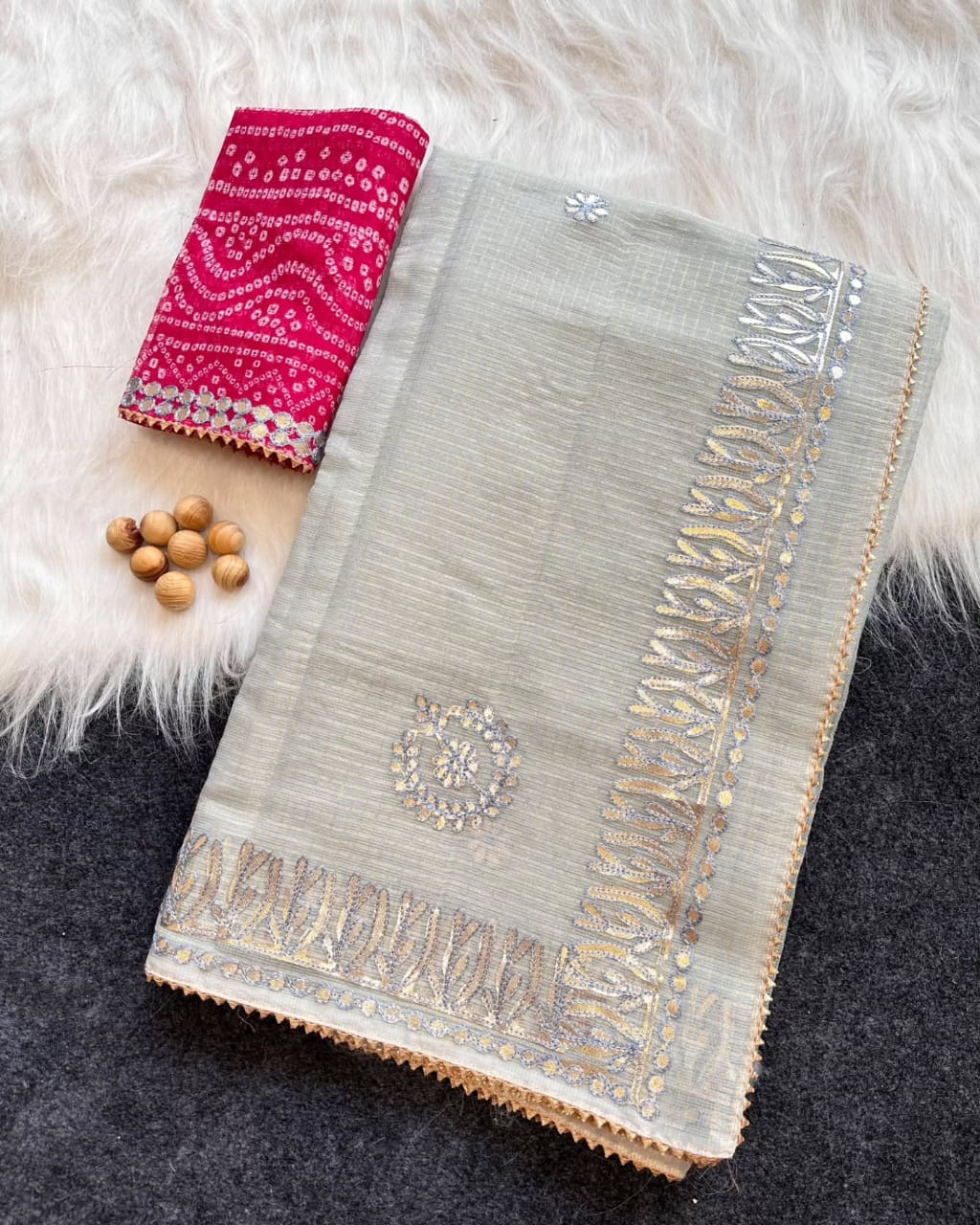 Kota Doria Saree with Gota Patti Work