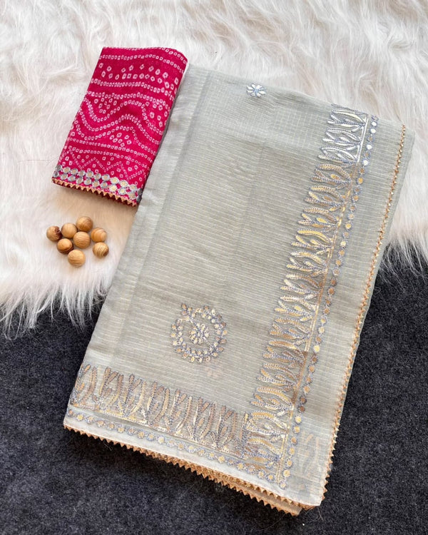 Kota Doria Saree with Gota Patti Work