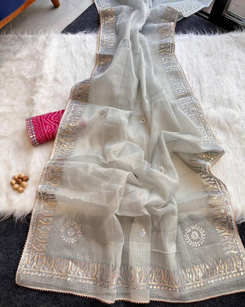 Kota Doria Saree with Gota Patti Work