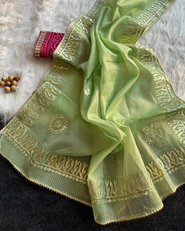 Kota Doria Saree with Gota Patti Work