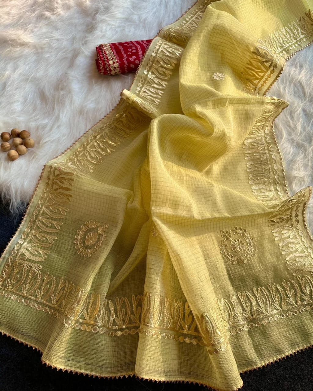 Kota Doria Saree with Gota Patti Work