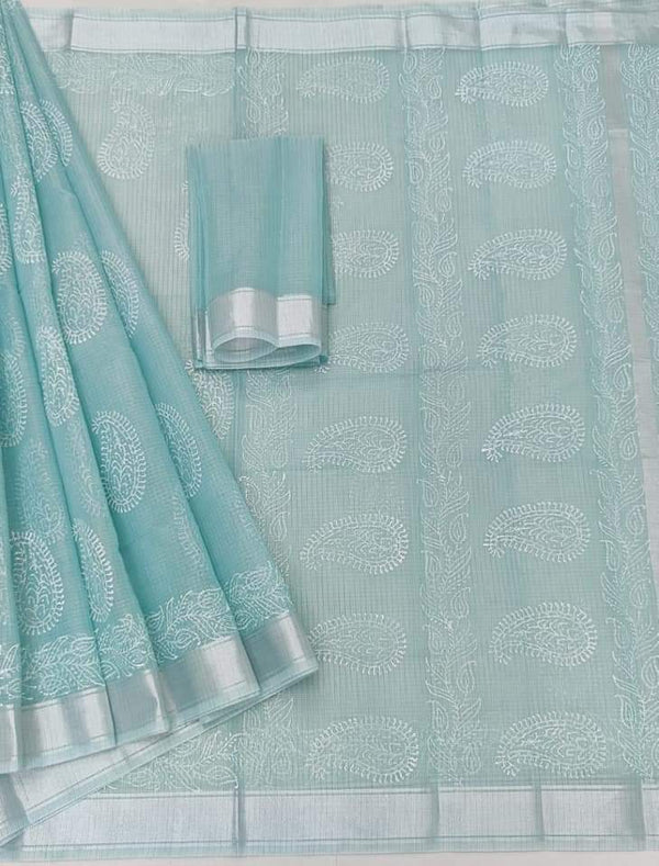 Hand Block Print Kota Doria Saree with Blouse