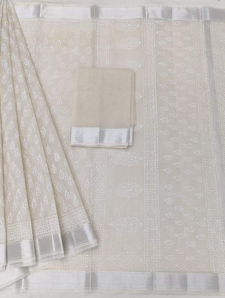 Hand Block Print Kota Doria Saree with Blouse