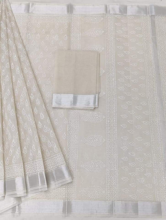 Hand Block Print Kota Doria Saree with Blouse