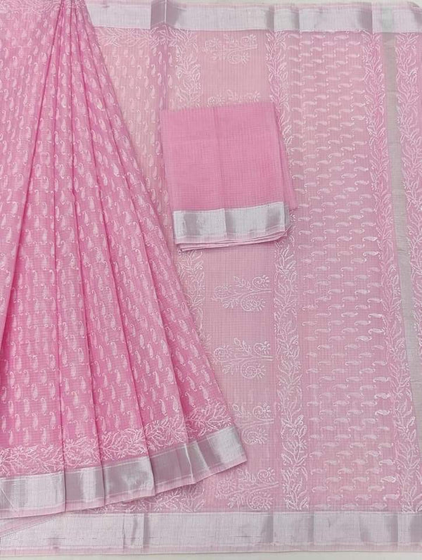 Hand Block Print Kota Doria Saree with Blouse