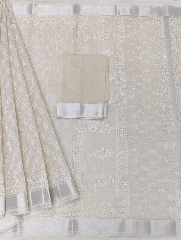 Hand Block Print Kota Doria Saree with Blouse