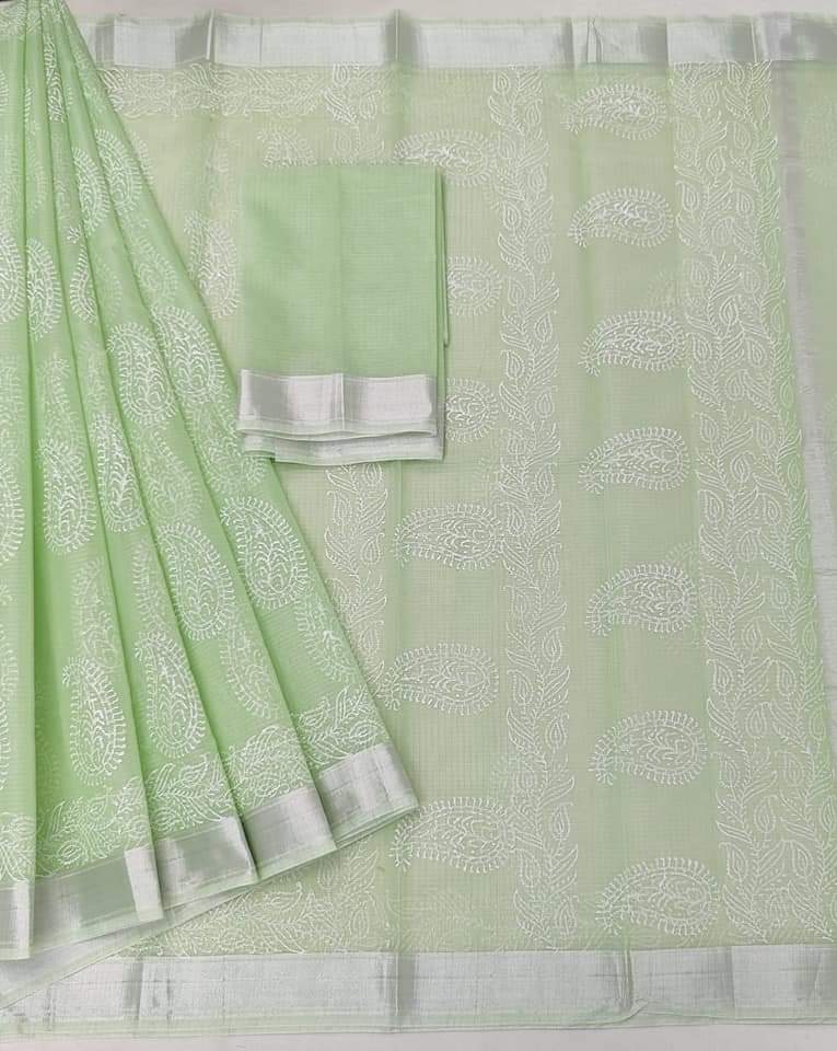 Hand Block Print Kota Doria Saree with Blouse