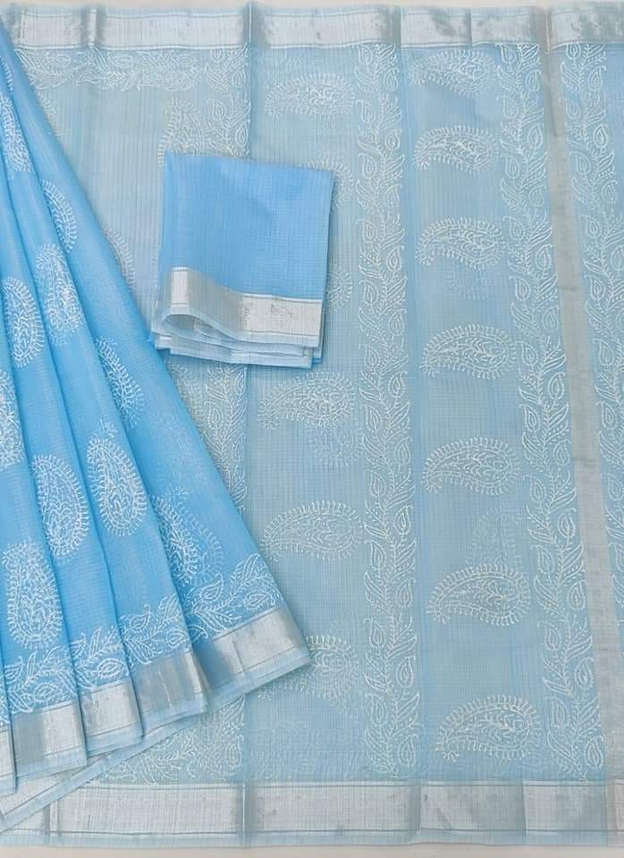 Hand Block Print Kota Doria Saree with Blouse