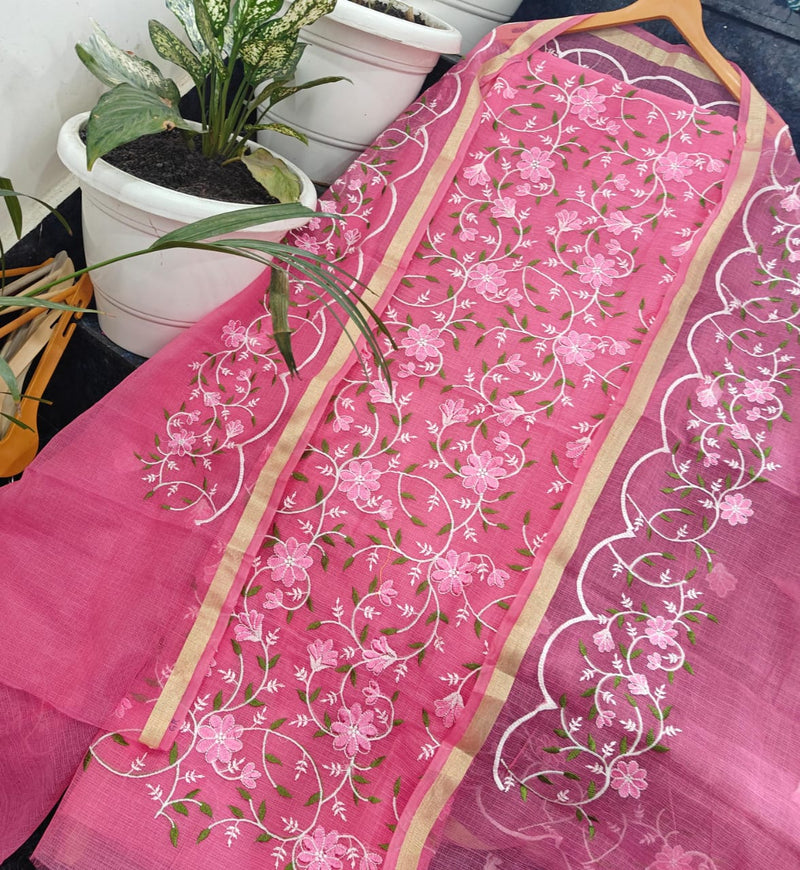 Pure Kota Doriya unstitched suit with embroidery work