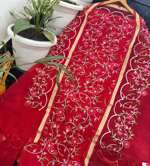 Pure Kota Doriya unstitched suit with embroidery work
