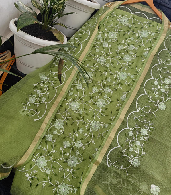 Pure Kota Doriya unstitched suit with embroidery work