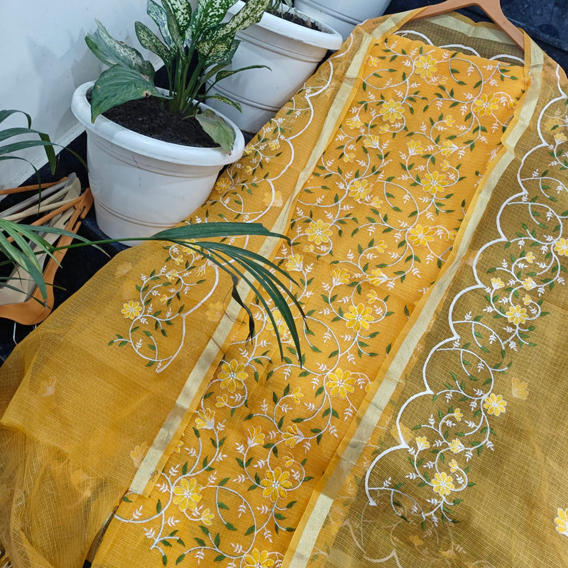 Pure Kota Doriya unstitched suit with embroidery work