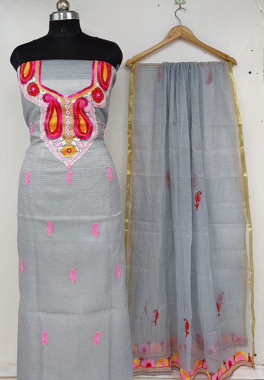 Pure Kota Doriya unstitched suit with embroidery work