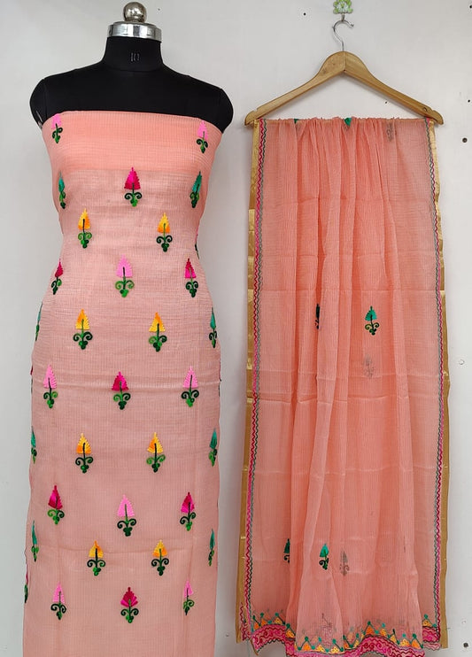 Pure Kota Doriya unstitched suit with embroidery work