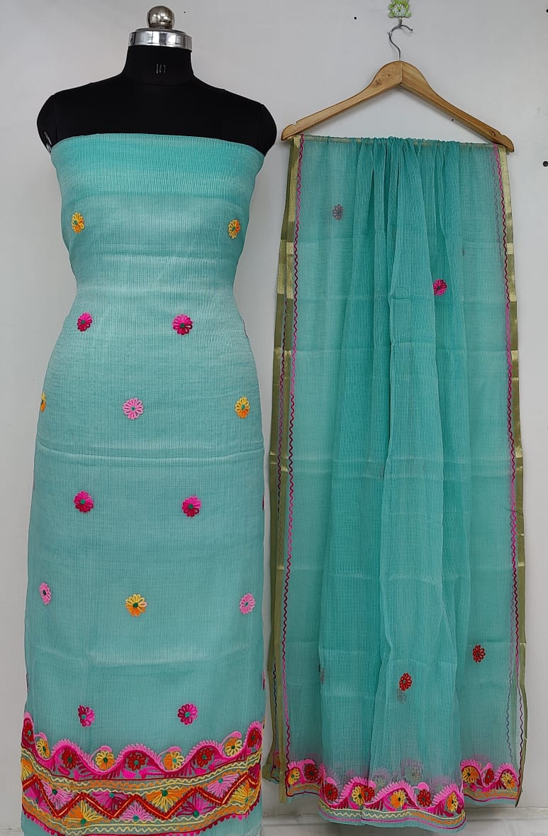 Pure Kota Doriya unstitched suit with embroidery work