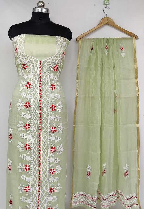 Pure Kota Doriya unstitched suit with embroidery work