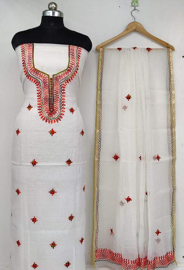 Pure Kota Doriya unstitched suit with embroidery work