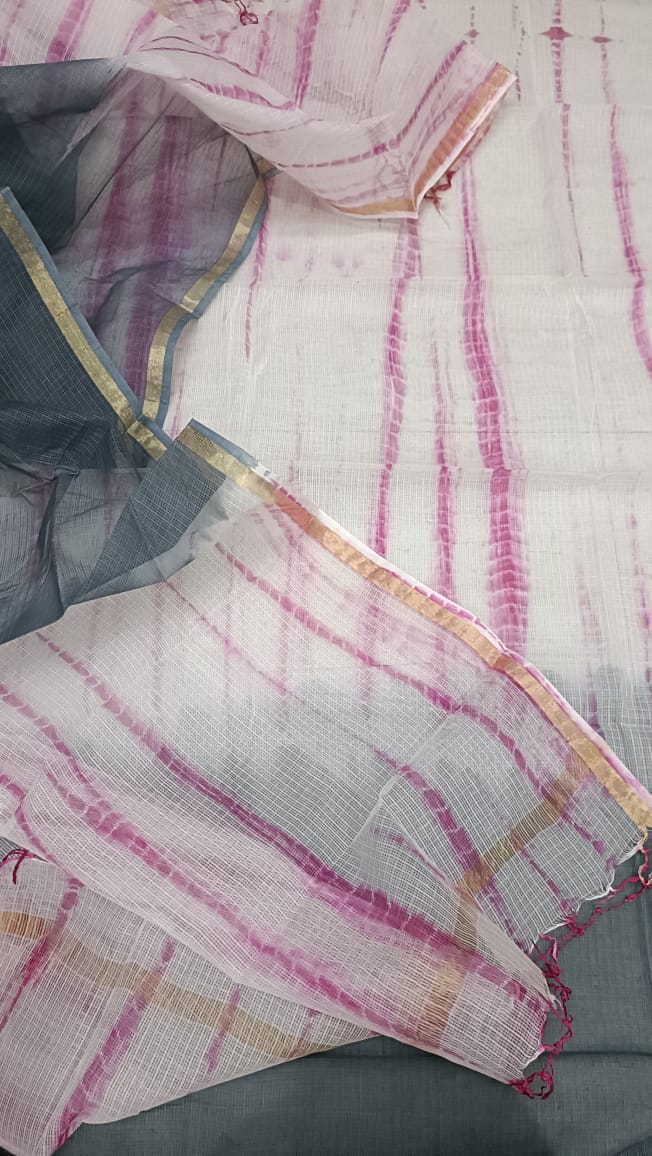 Pure Kota Doriya unstitched suit with zari line work