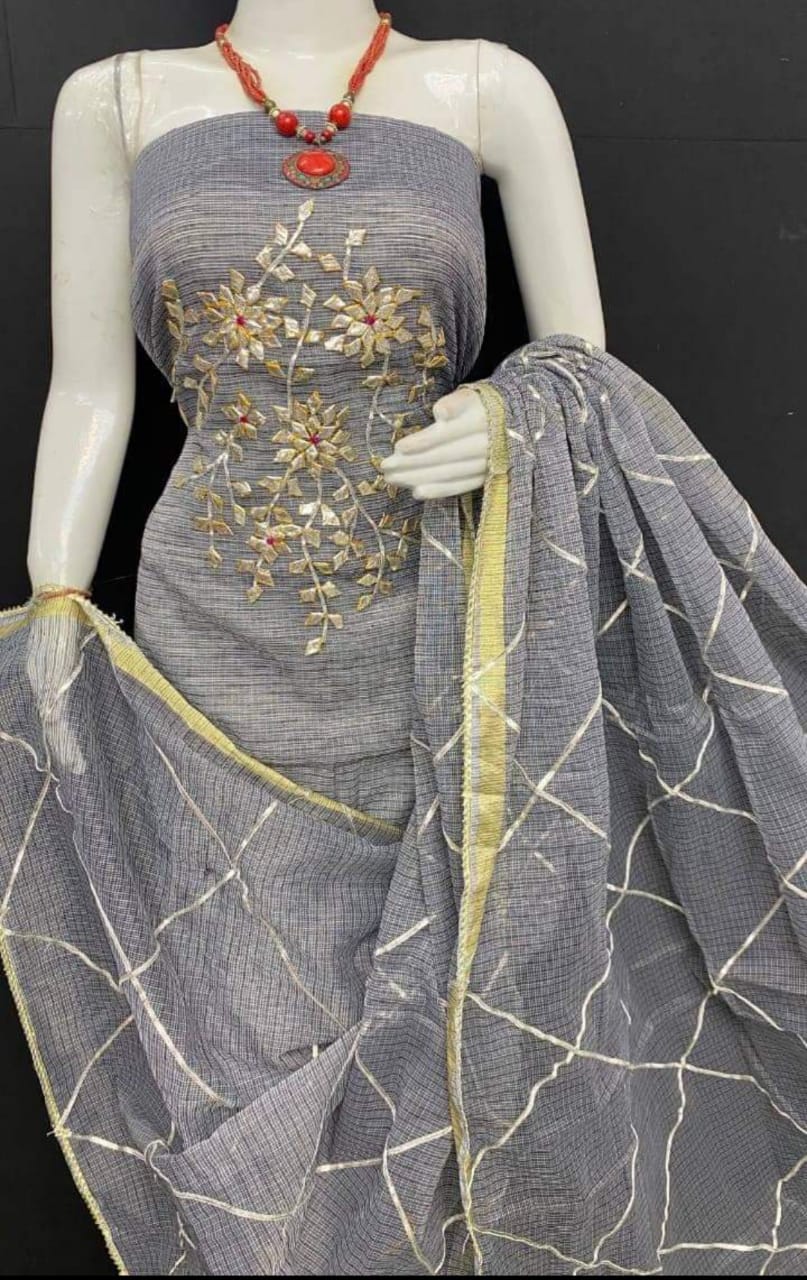 Pure Kota Doriya unstitched suit with gota patti work