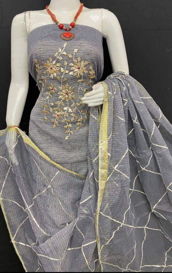 Pure Kota Doriya unstitched suit with gota patti work