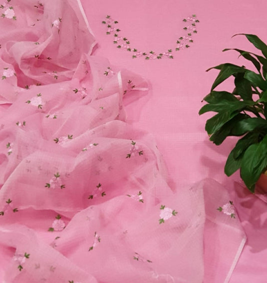 Pure Kota Doriya unstitched suit with embroidery work