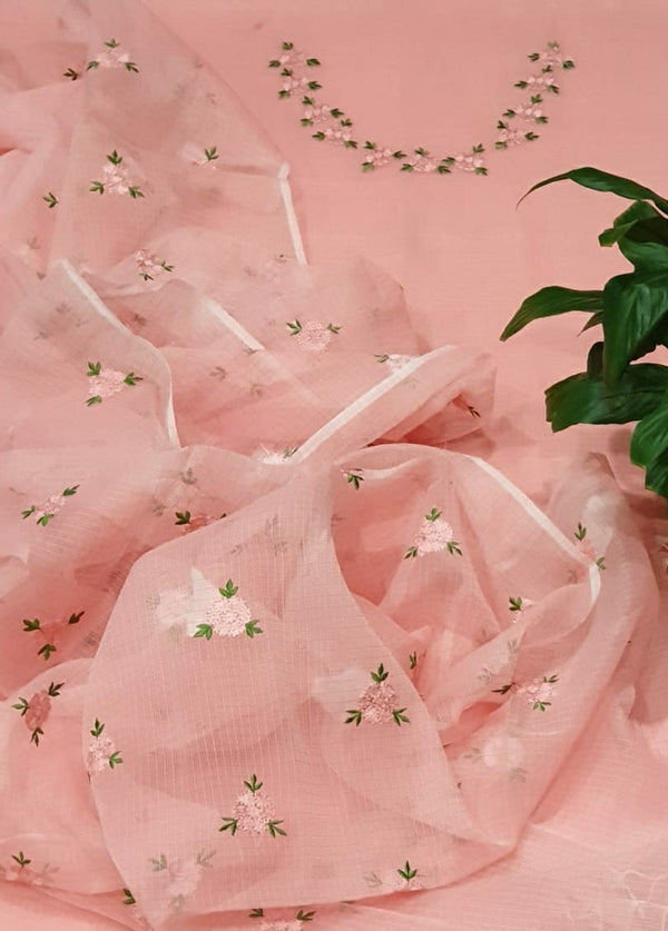 Pure Kota Doriya unstitched suit with embroidery work