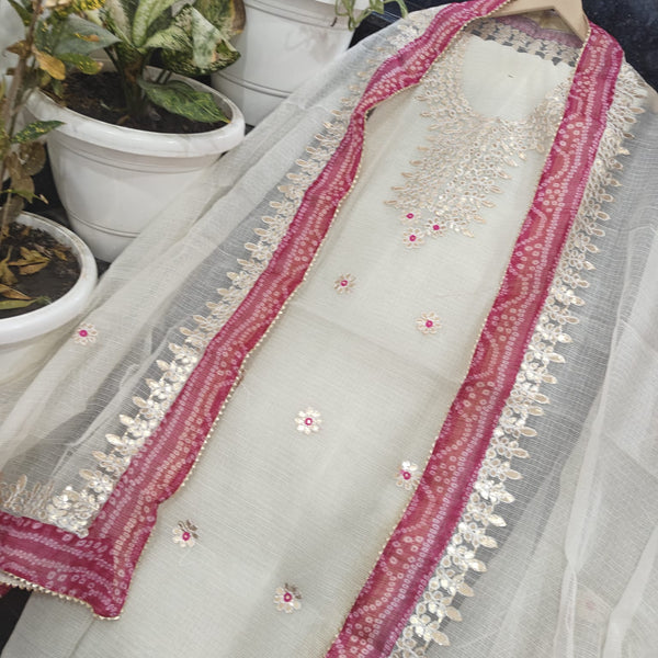 Pure Kota Doriya unstitched suit with gota patti work