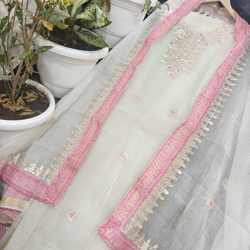 Pure Kota Doriya unstitched suit with gota patti work