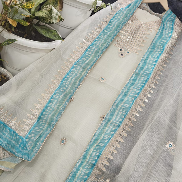 Pure Kota Doriya unstitched suit with gota patti work