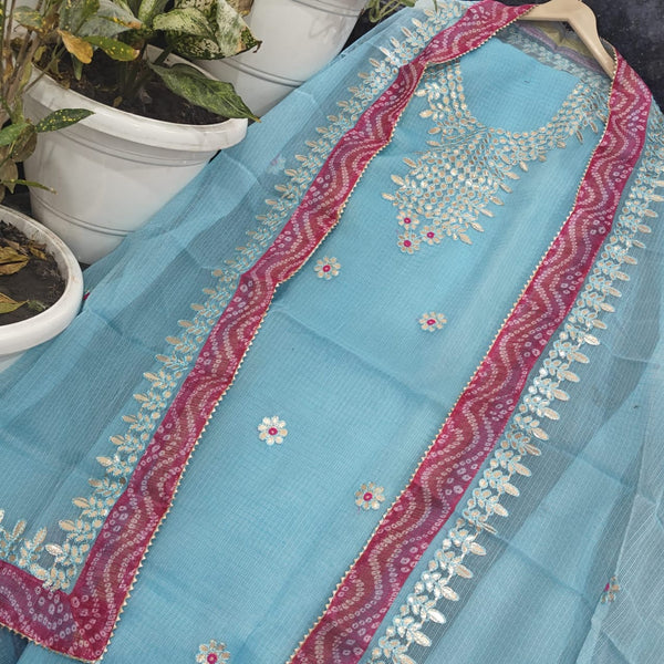 Pure Kota Doriya unstitched suit with gota patti work