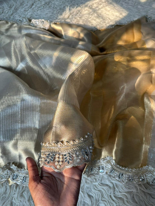 Premium tissue stripes saree With Jacquard blouse