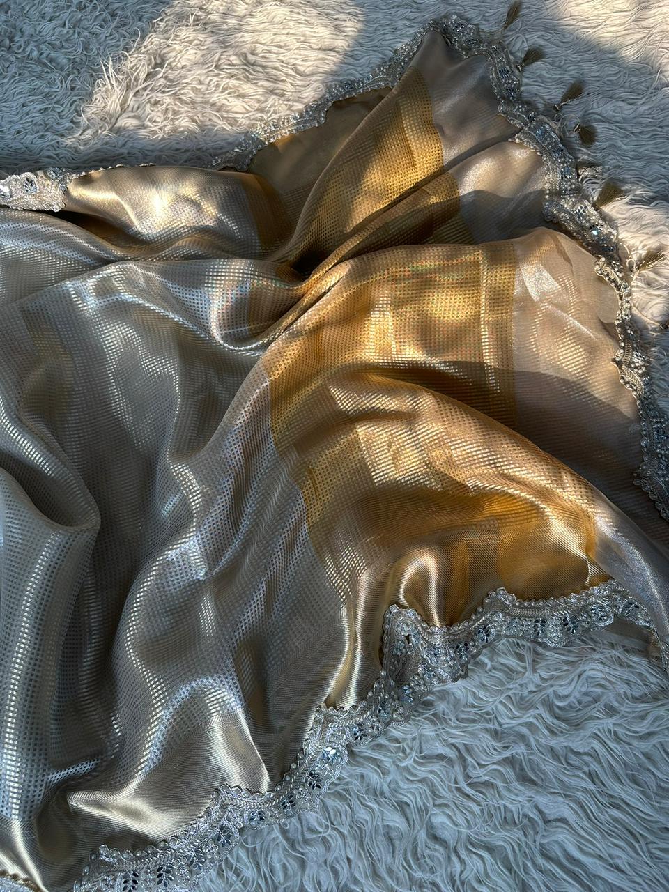 Premium tissue stripes saree With Jacquard blouse